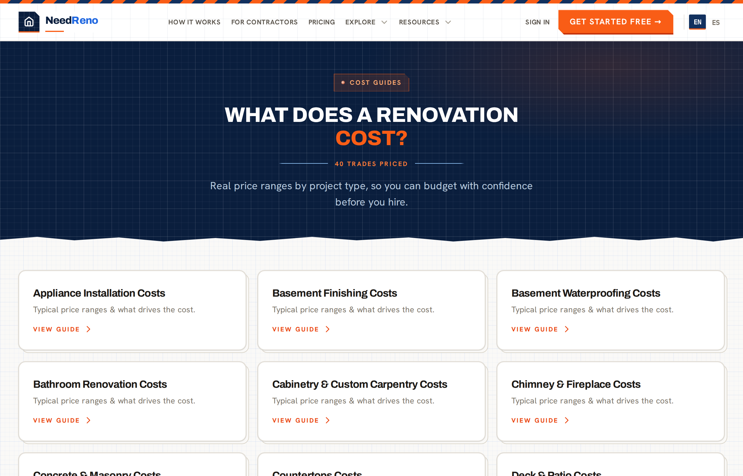 Renovation cost guide showing price ranges by project type